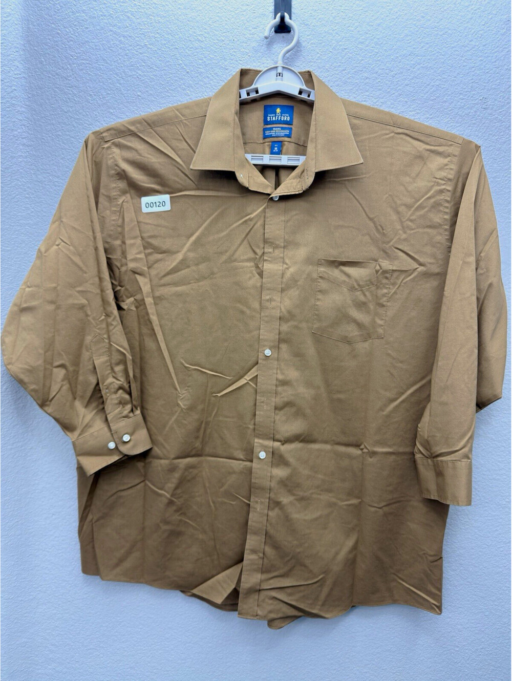 Stafford Travel Easy Care Broadcloth Solid Brown Dress Shirt 19 34/35